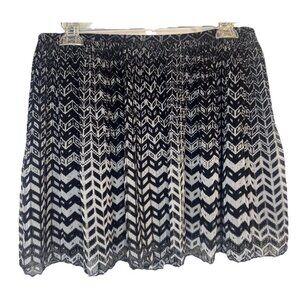 Madewell Women’s Black Gray Chevron Chiffon Pleated Lined Side Zip Mini Skirt 6